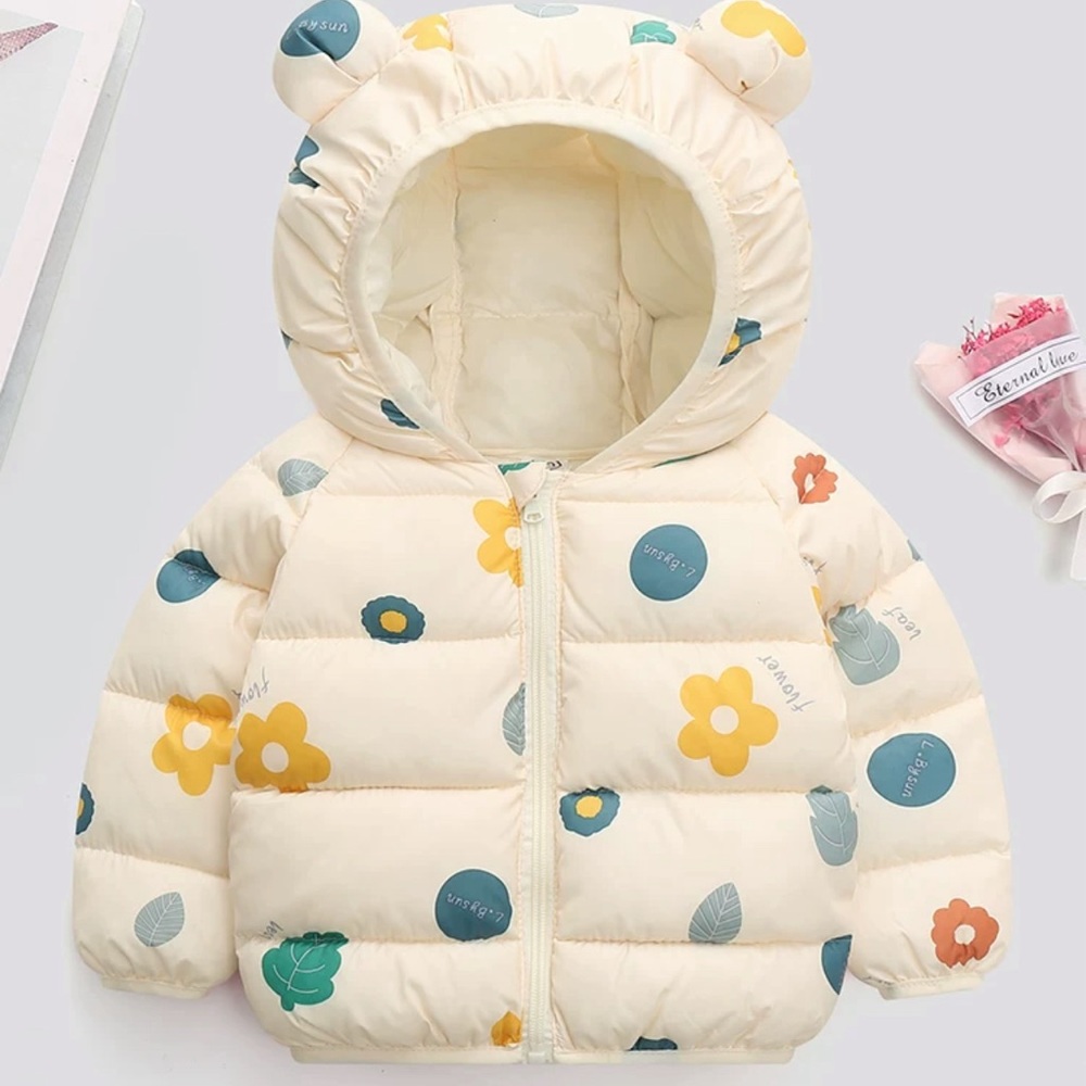 Baby Warm Down Jackets  Girls Hooded Cartoon Print Outerwear Autumn